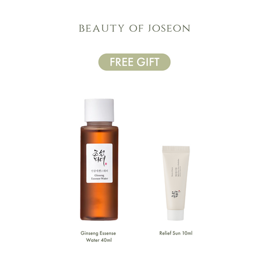 Beauty of Joseon x Lilin+Co free gifts with purchase. Ginseng Essence Water 40ml & Relief Sun 10ml