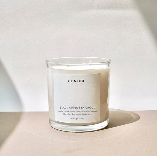 black pepper patchouli 2-wick soy wax candle