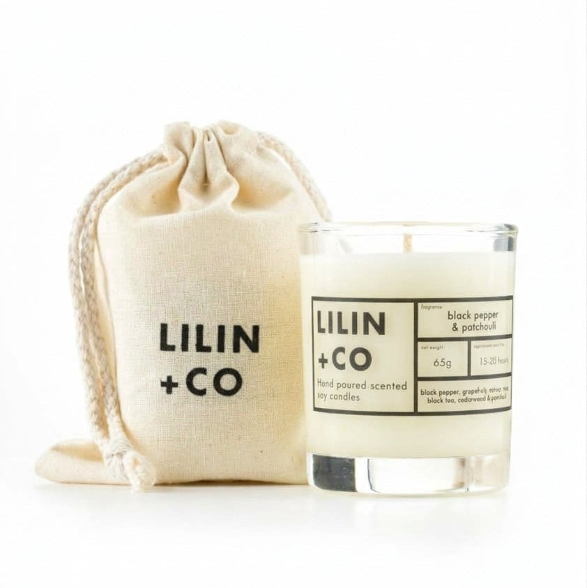 black pepper & patchouli 65g soy wax candle