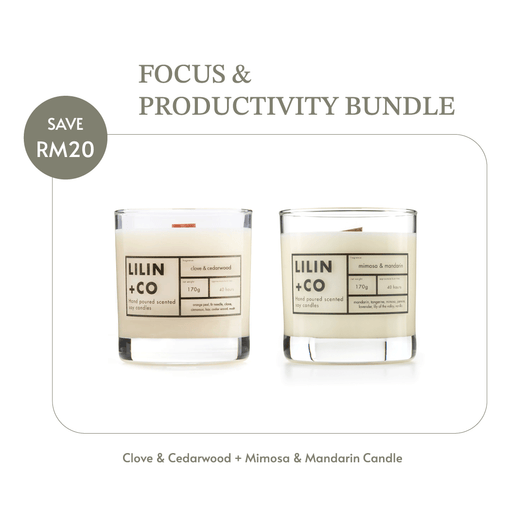 Focus & Productivity Bundle. Clove & Cedarwood and Mimosa & Mandarin 170g wood wick candle