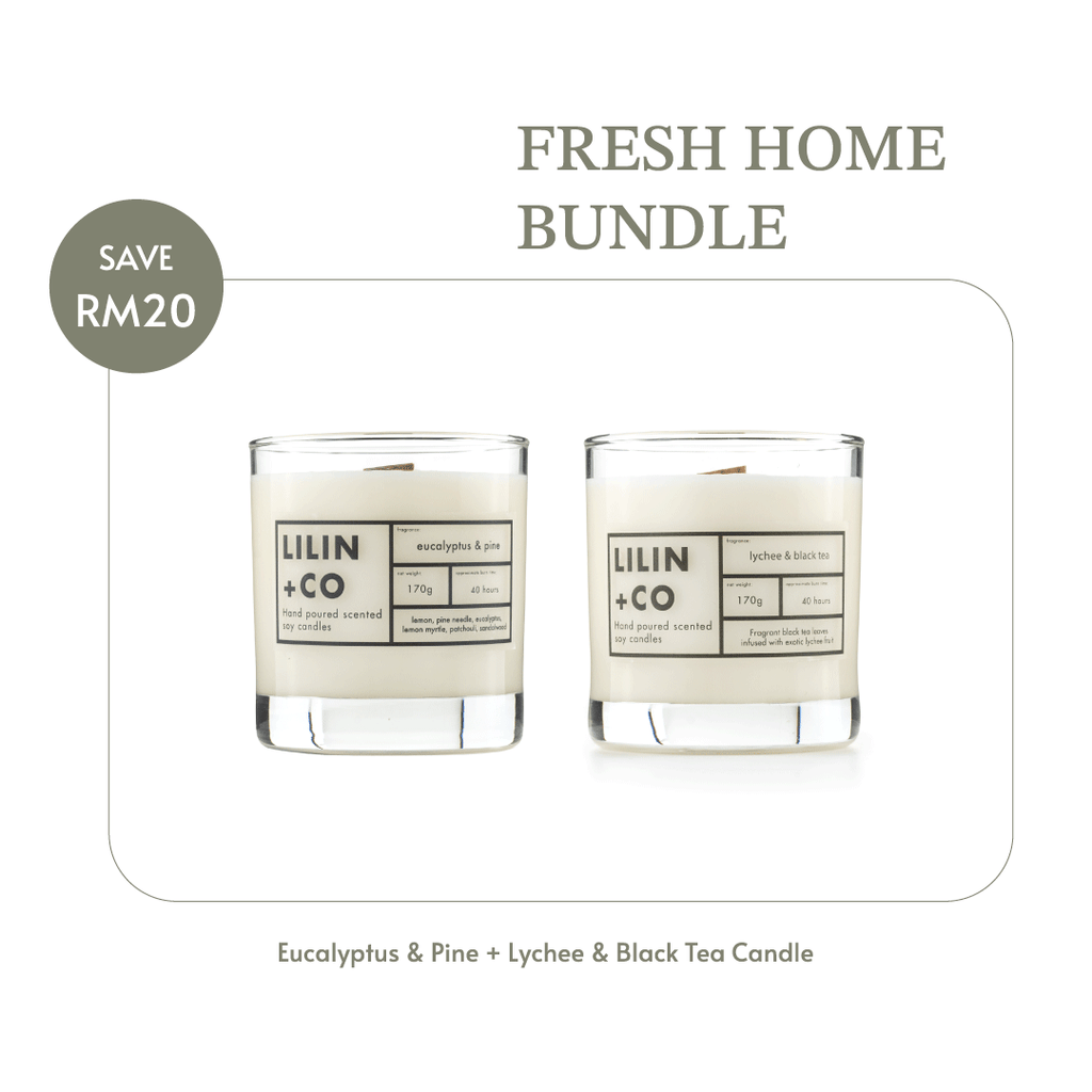 Fresh Home Bundle. Eucalyptus & Pine and Lychee & Black Tea 170g wood wick candle