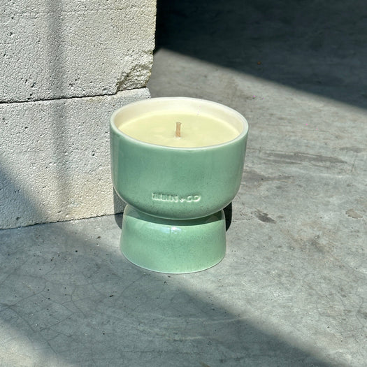 ceramic candle in matcha