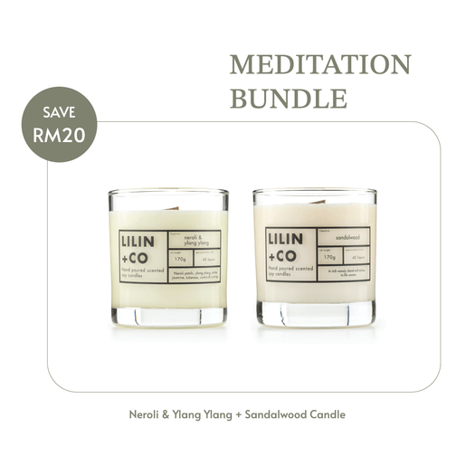 Meditation Bundle. Neroli & Ylang Ylang and Sandalwood 170g wood wick candle