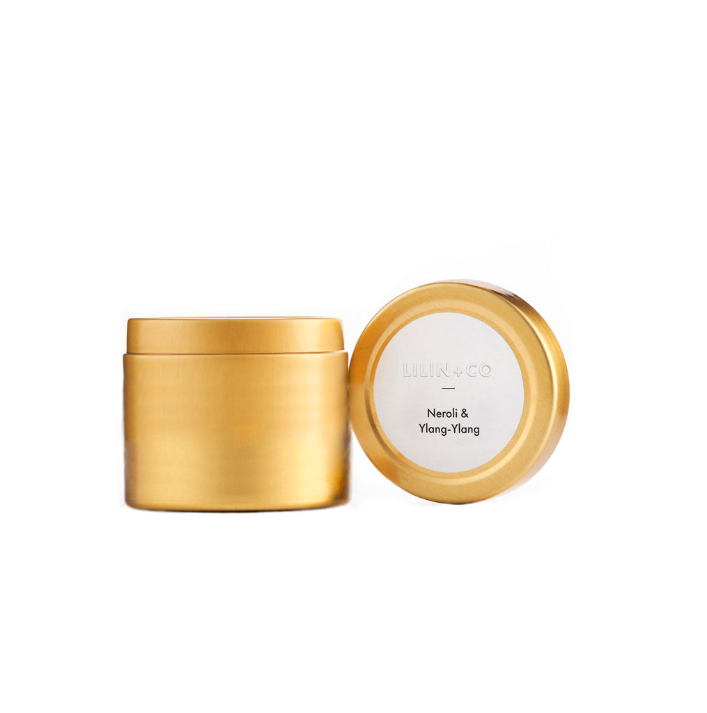 Lilin+Co Discovery Candle Set. 45g gold tin can candles.