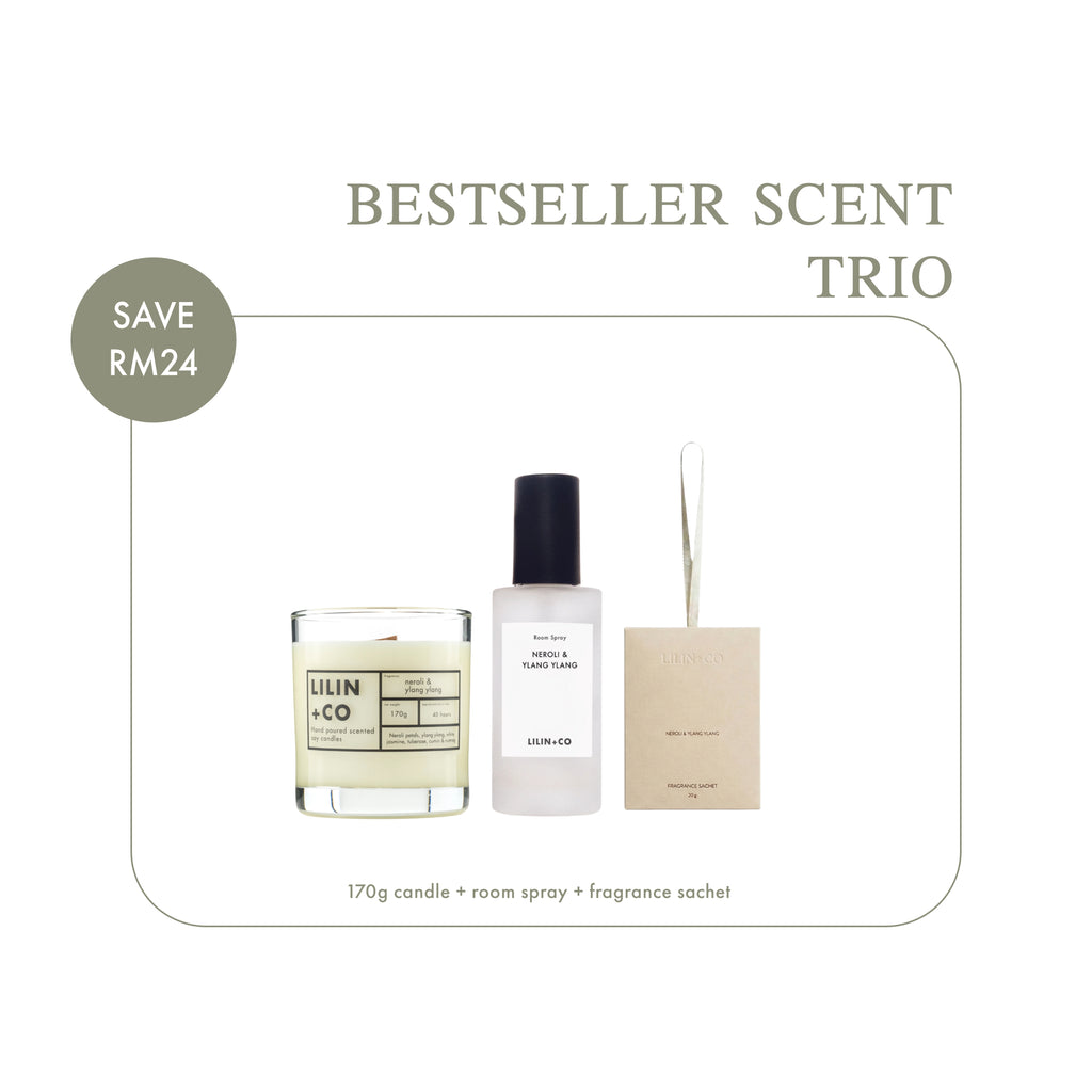 neroli bestseller scent trio in candles, room spray and car sachet