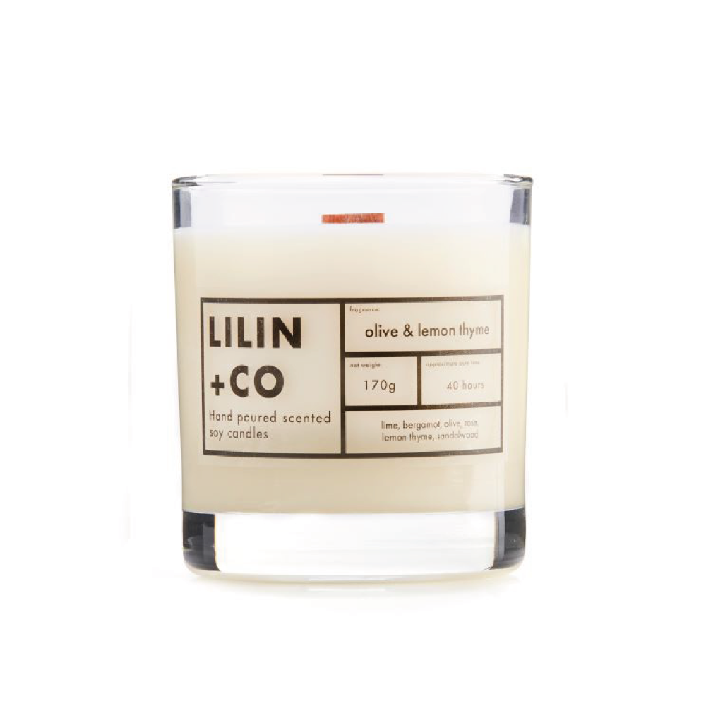 Olive & Lemon Thyme 170g wood wick candle