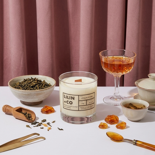 oolong tea and amber candle