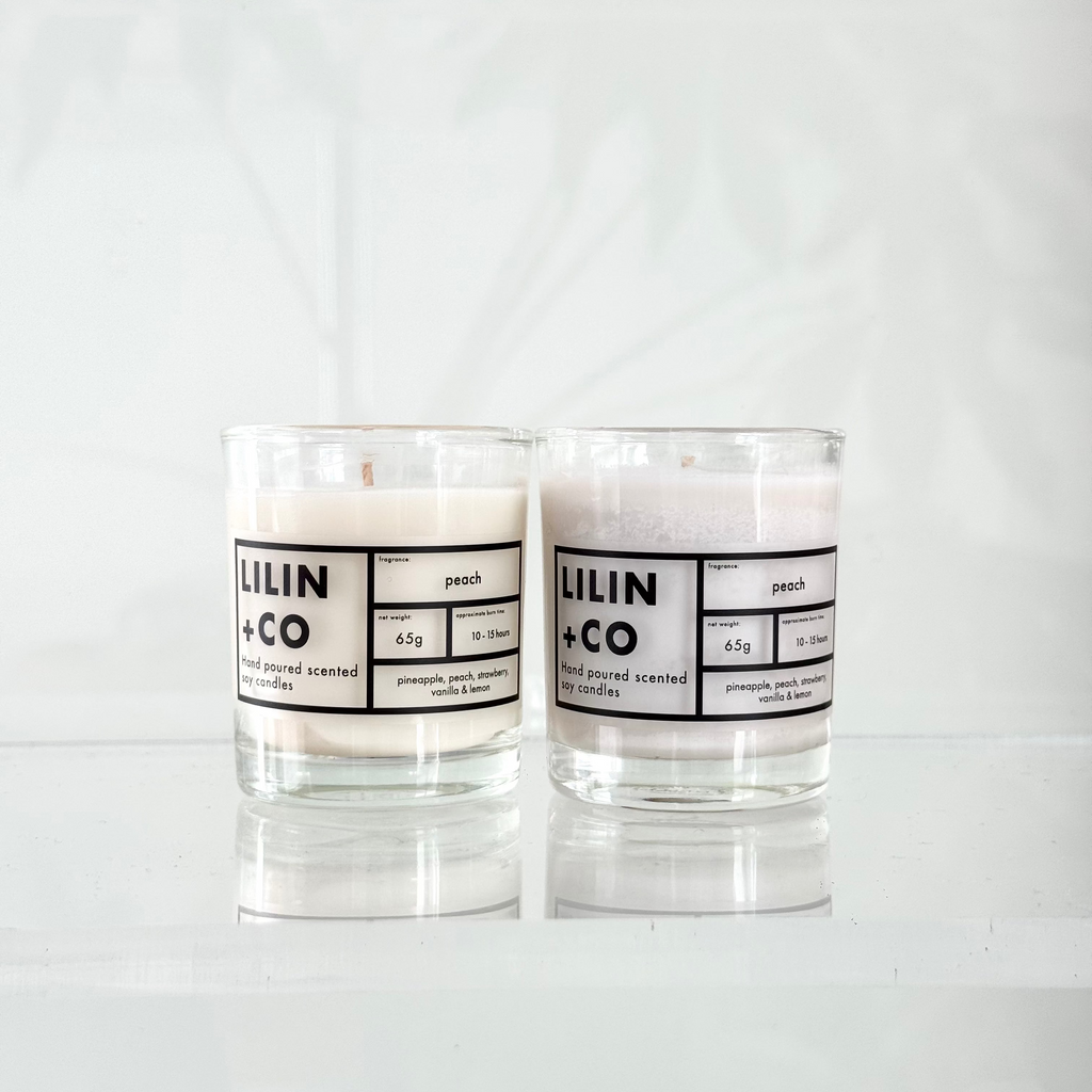 clearance soy candle in peach scent