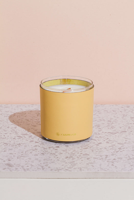 yellow leather candle sleeve holder