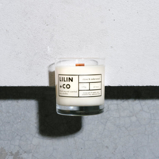 clove cedarwood soy candle lilin+co
