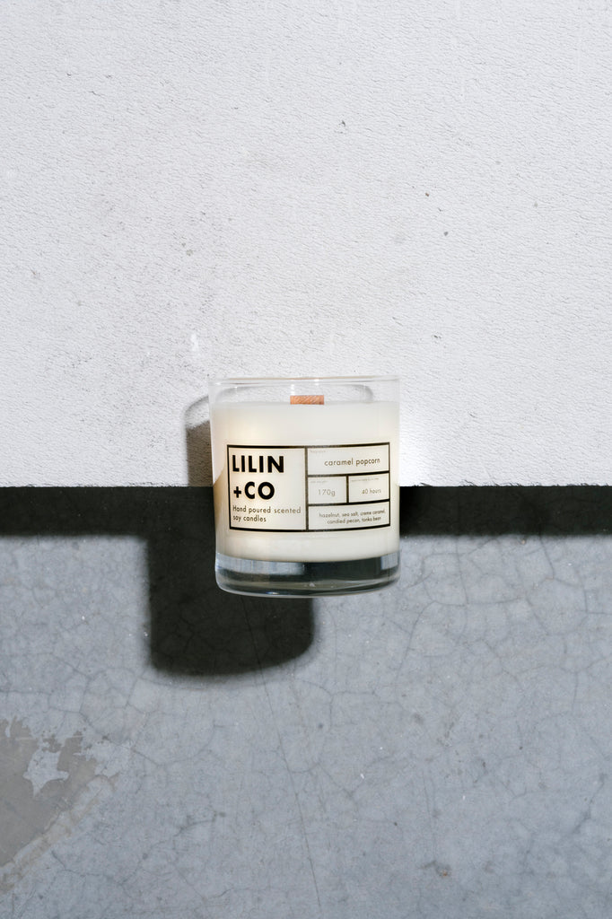 caramel popcorn soy candle lilin+co